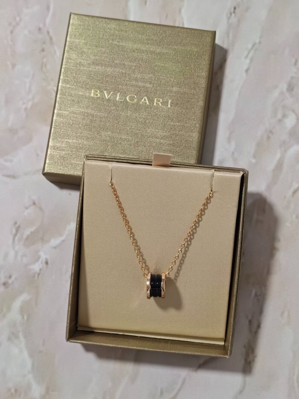 Bvlgari B.zero1 Classic Black Ceramic Rose Gold Chain Necklace Original Box Incl
